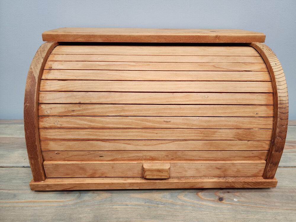Rustic Farmhouse wooden roll top bread box classic slatted tambour door